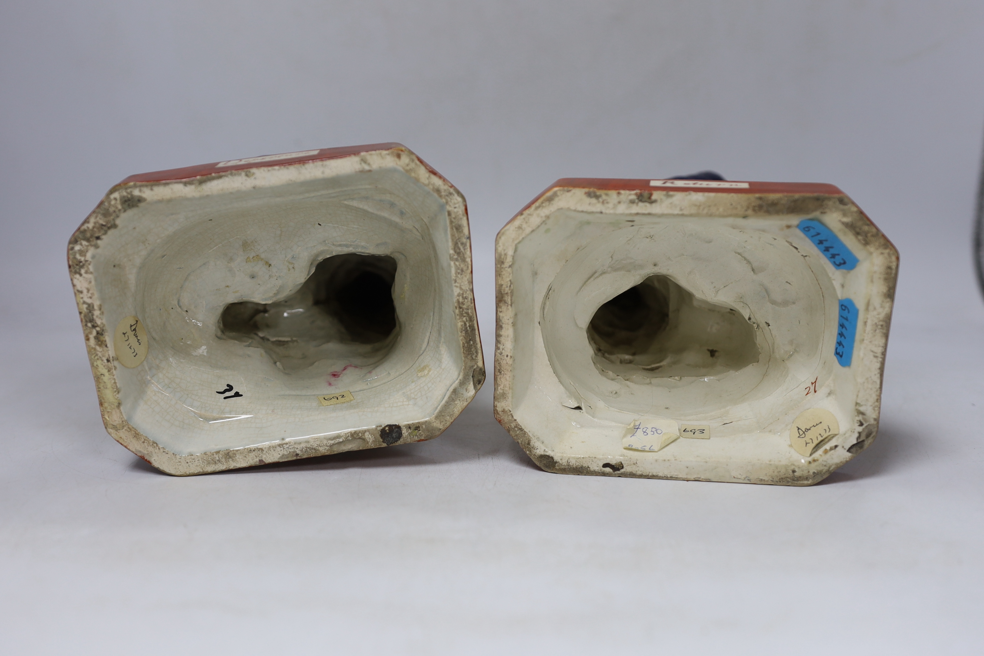 A pair of Staffordshire pearlware sailor groups 'Departure' and 'Return', c.1820, largest 23cm high